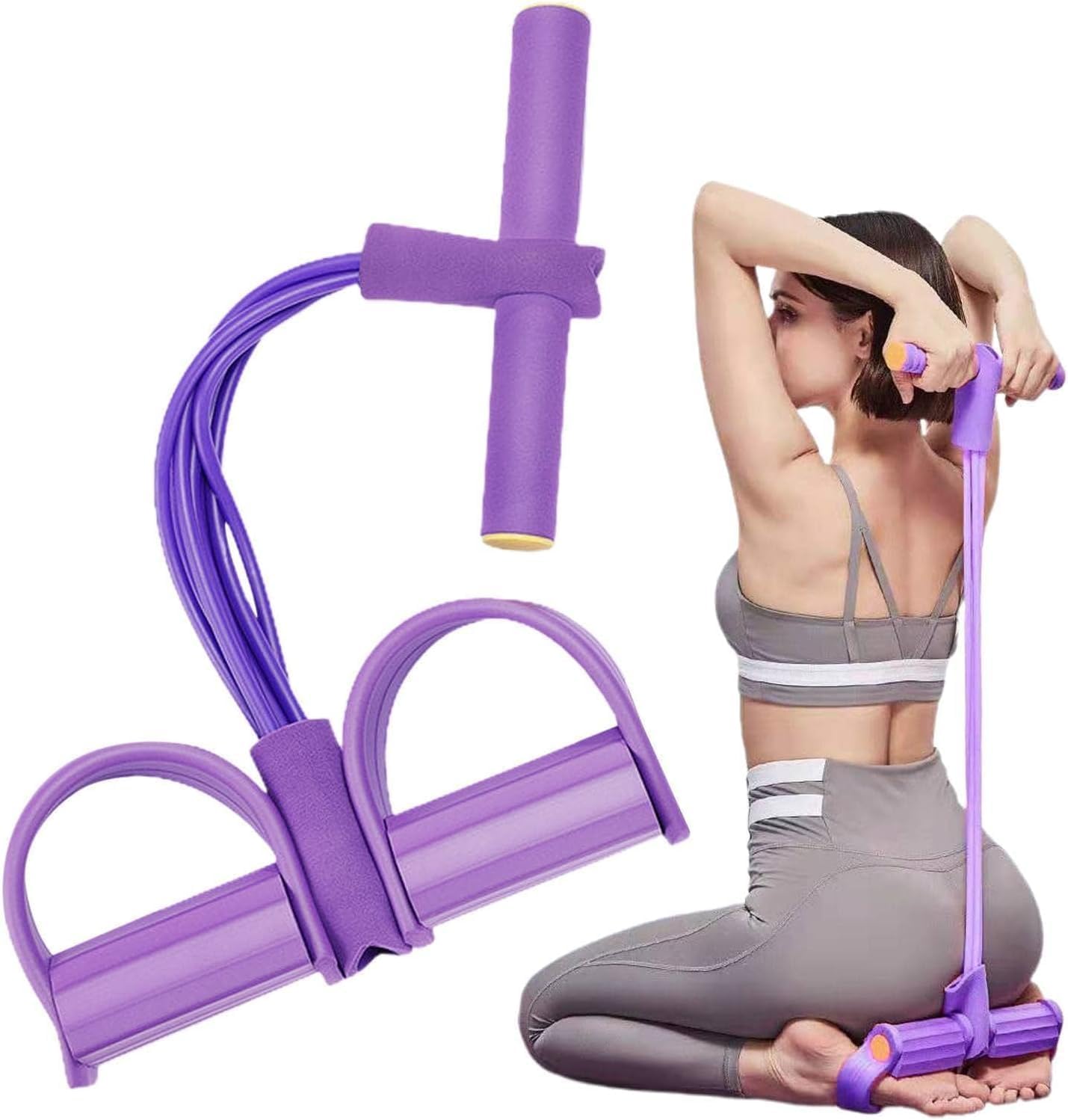 QUXIS Pull Reducer Training Bands with 4 Tubes, Purple Resistance Exercise Equipment for Home Workout, Sit-up Bodybuilding Expander and Tummy Trimmer