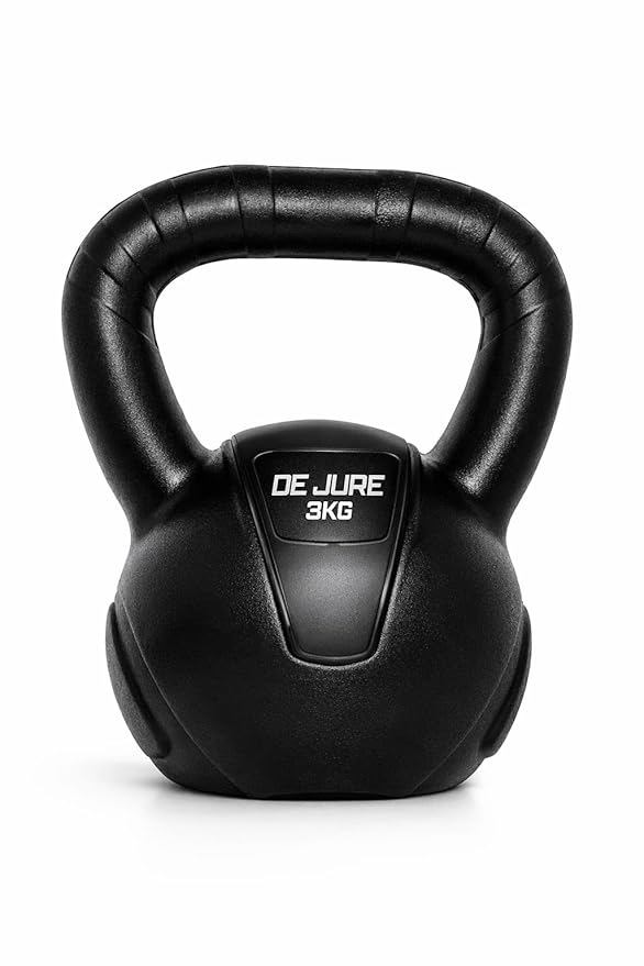 De Jure Fitness PVC Kettlebell 3kg for Men & Women, Strength & Cardio Training, Soft Grip, Crushed Concrete Filled, Full Body Workout Equipment for Home & Gym (Black)